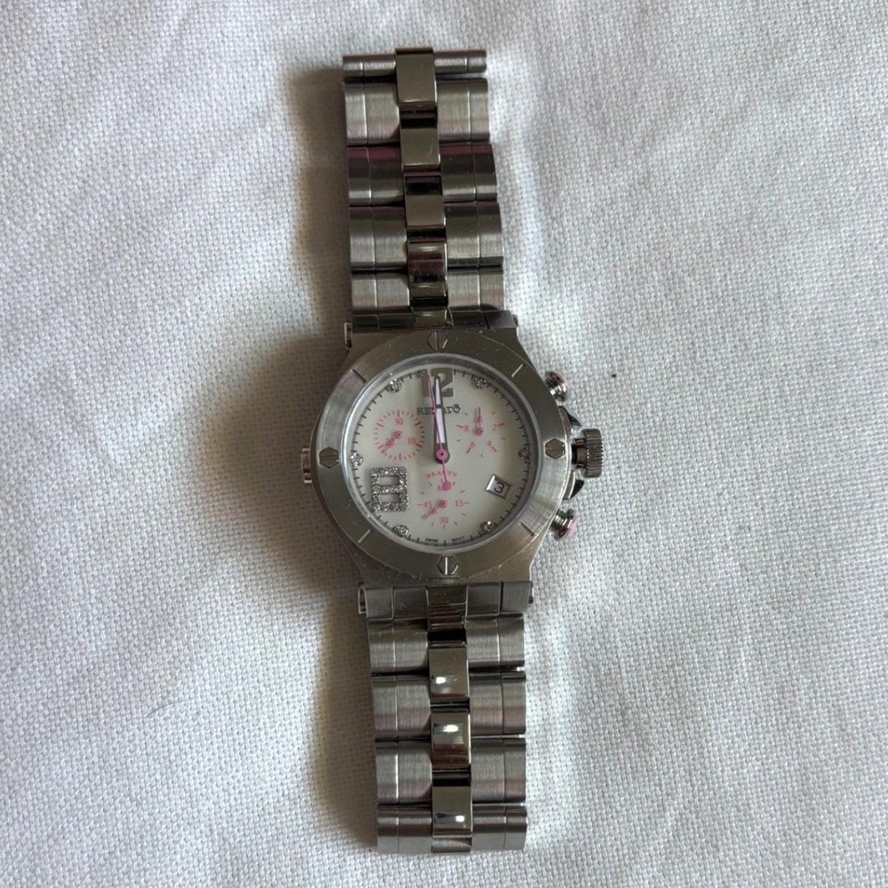 Renato Beauty Chronograph Swiss Movt White Pink Dial Crystal Women's Watch Date - Picture 6 of 10